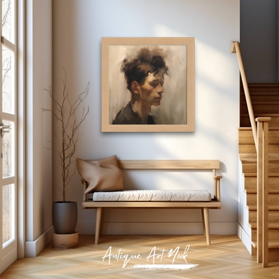 Man's Profile Vintage Painting, Moody Decor - Image 2