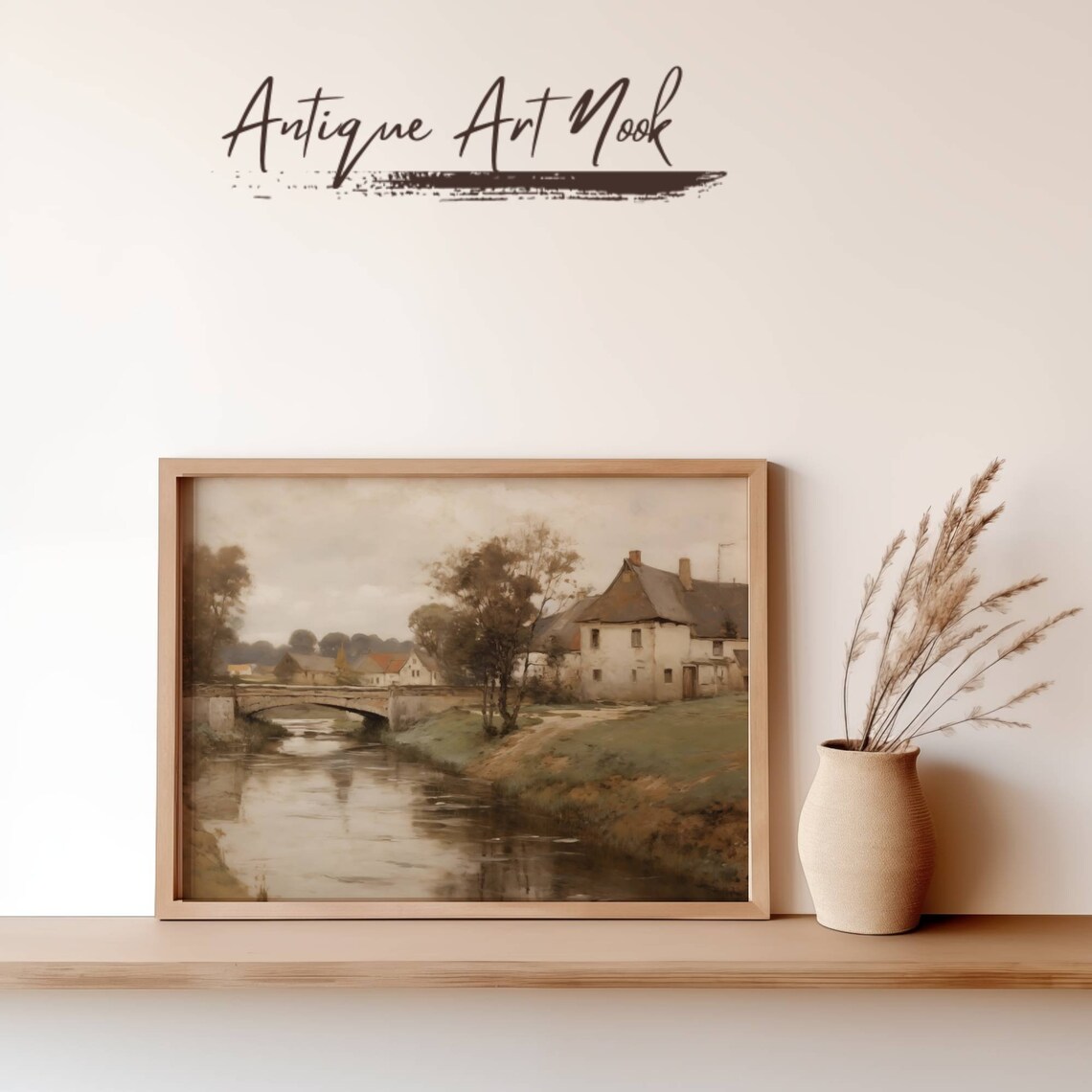 Countryside River Landscape, Antique Vintage Style - Image 3