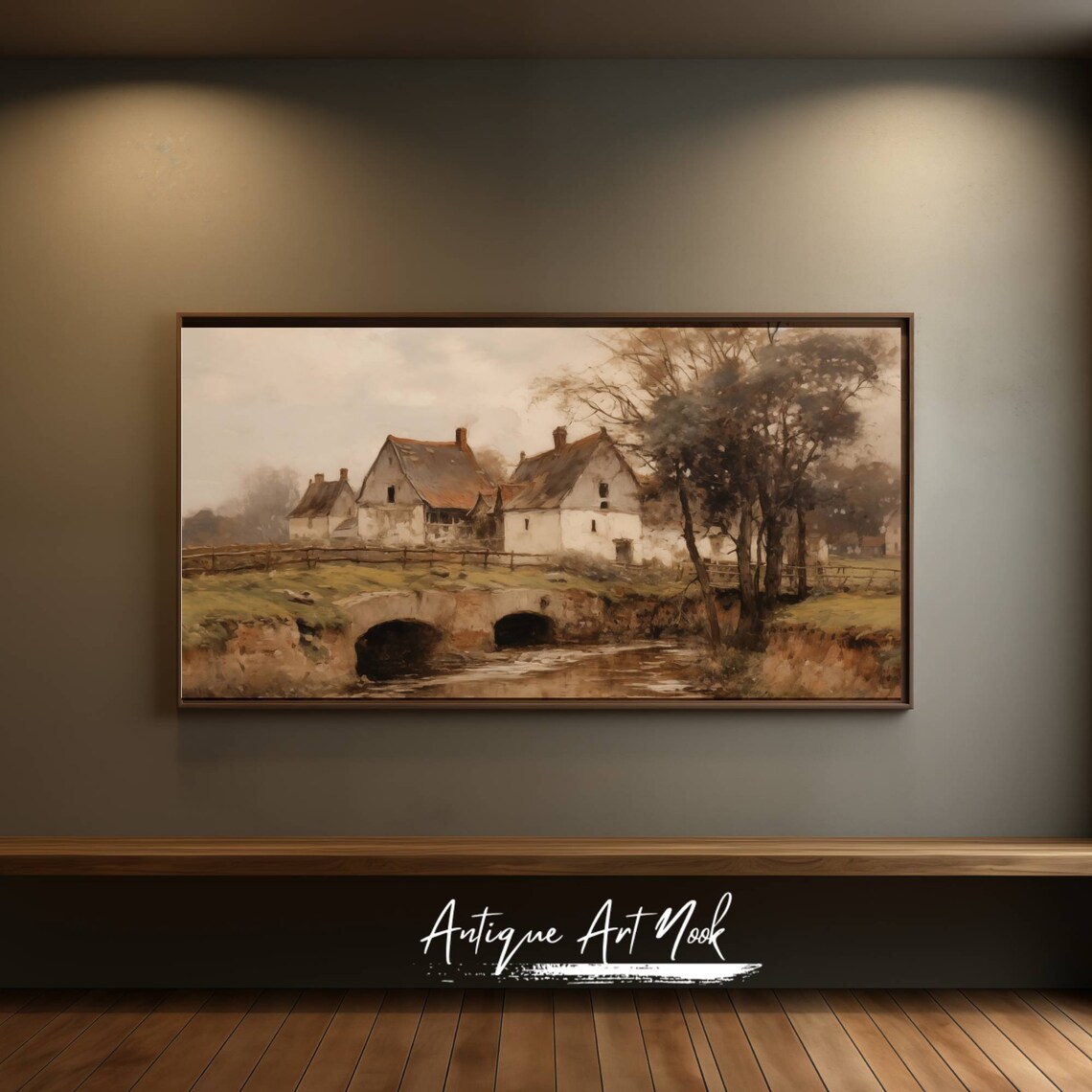 Countryside River Landscape, Vintage Style Decor - Image 2