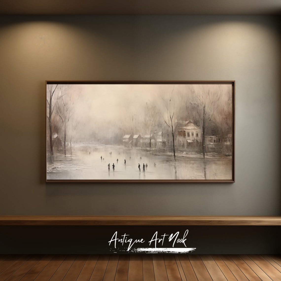 Skating Winter Print Vintage Oil Painting Antique Wall Art Painting Of People Skating Vintage Style Decor - Image 2
