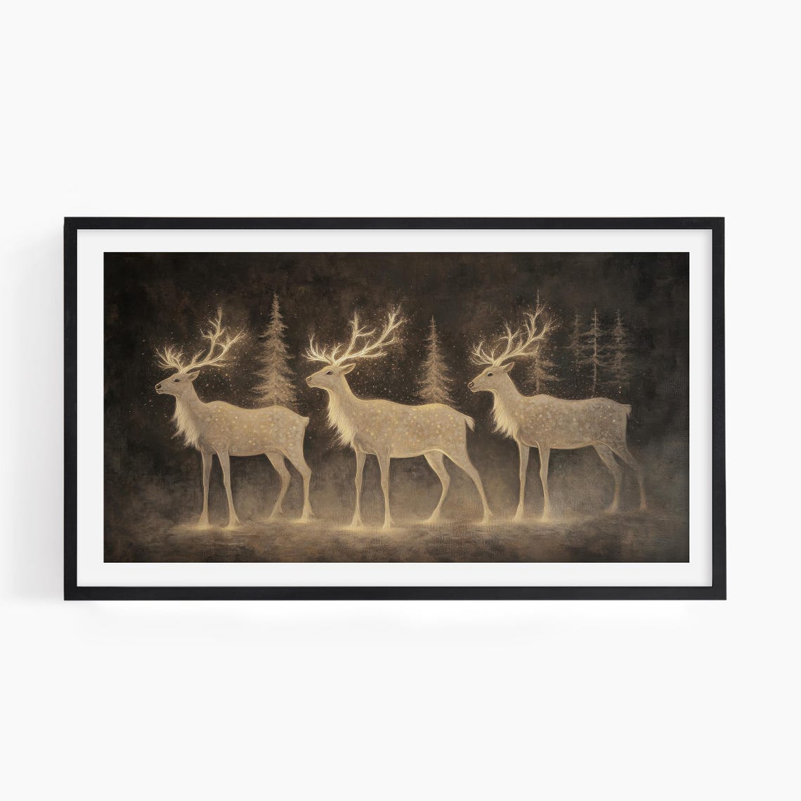 Moody Christmas Frame Tv Art Elegant Reindeer Painting Dark Vintage Style Holiday Art Minimalist Gold Christmas Tree Tv Art Tv395 - Image 3