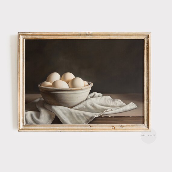 Country Kitchen Print Vintage Style Eggs Wall Art Moody Still Life Art Kitchen Wall Decor Neutral Cottagecore Art P149