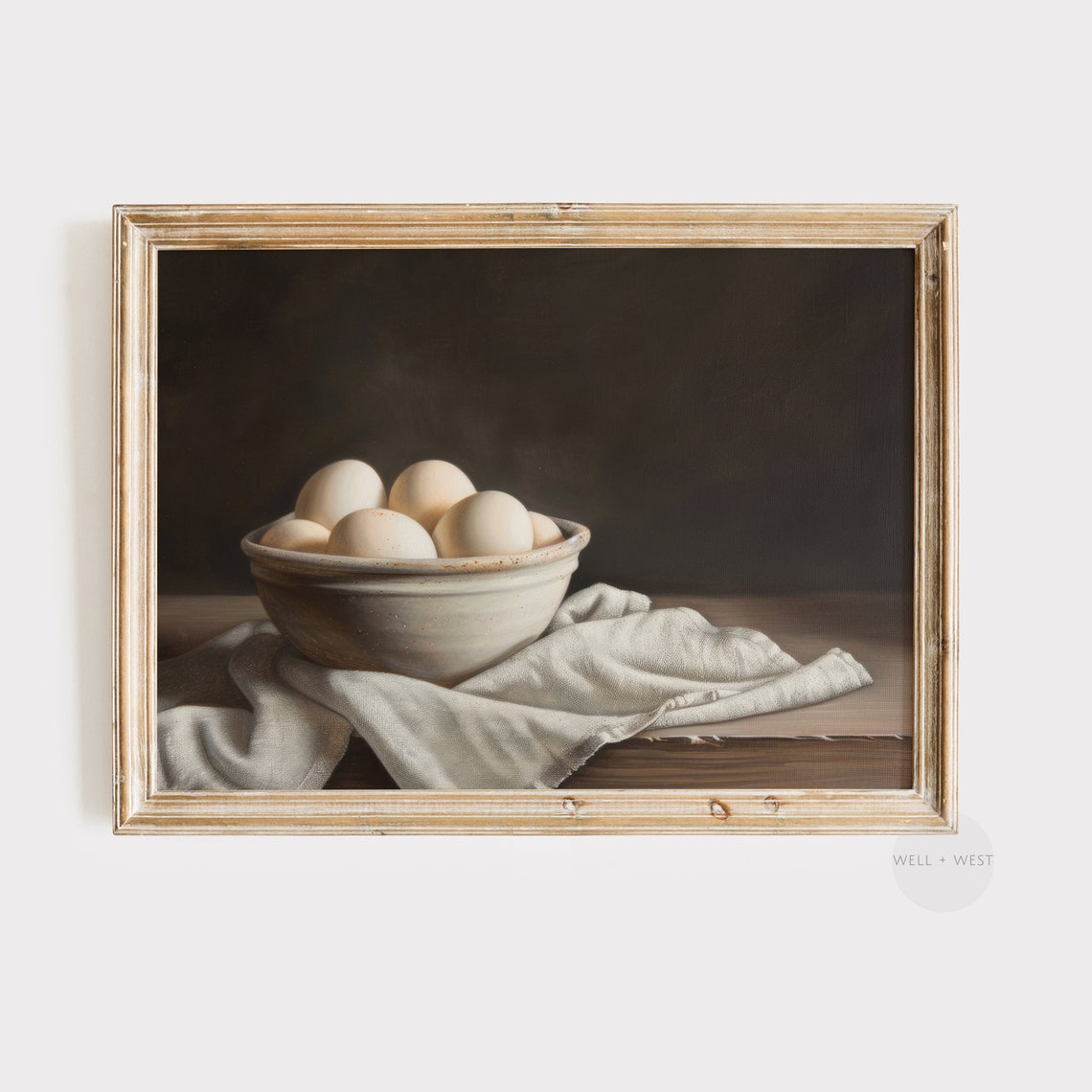 White Eggs Stoneware Bowl Moody Vintage Kitchen Still Life Poster