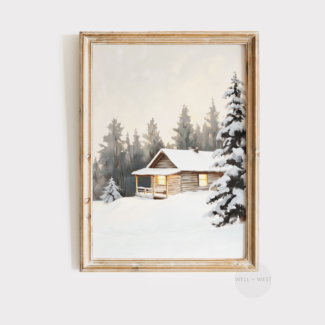 Winter Cottage Vintage Snowy Landscape Art Print