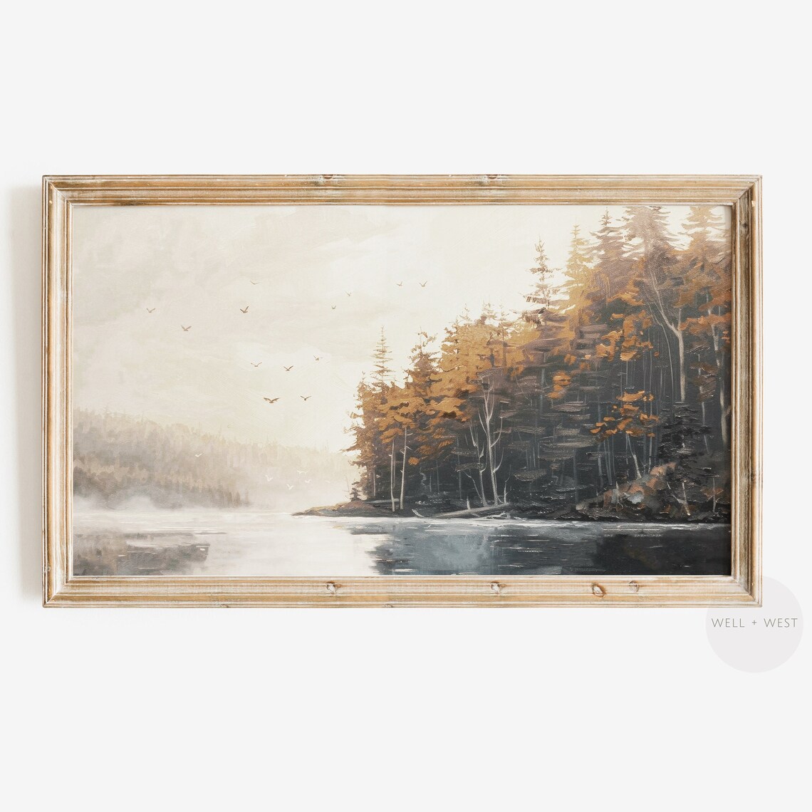 Misty Autumn Lake Forest Birds Vintage Landscape Travel Poster