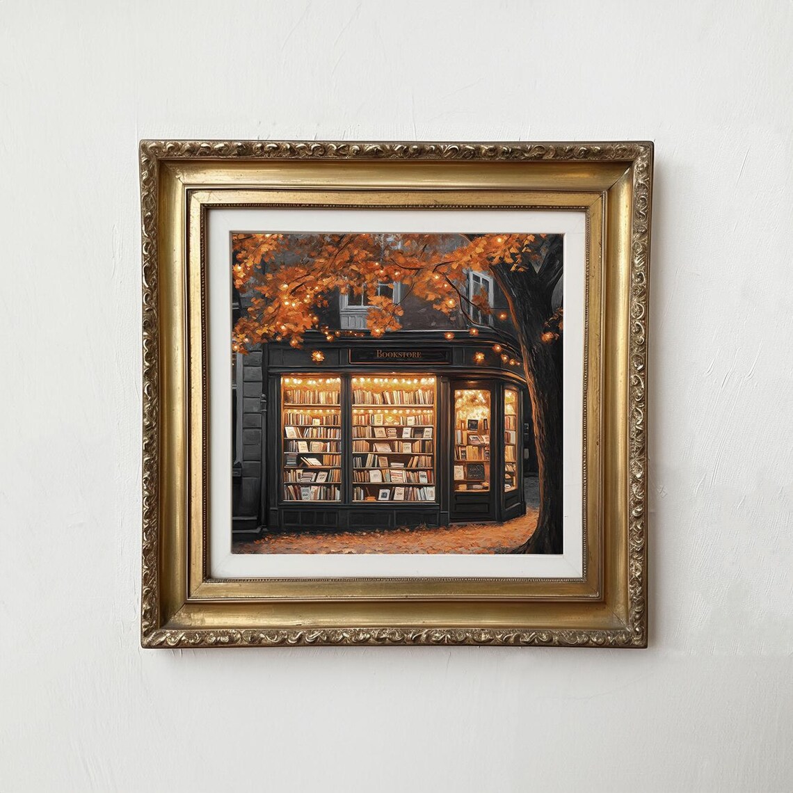 Autumn Bookstore Print, Moody Rustic Fall Shop Art - Image 2