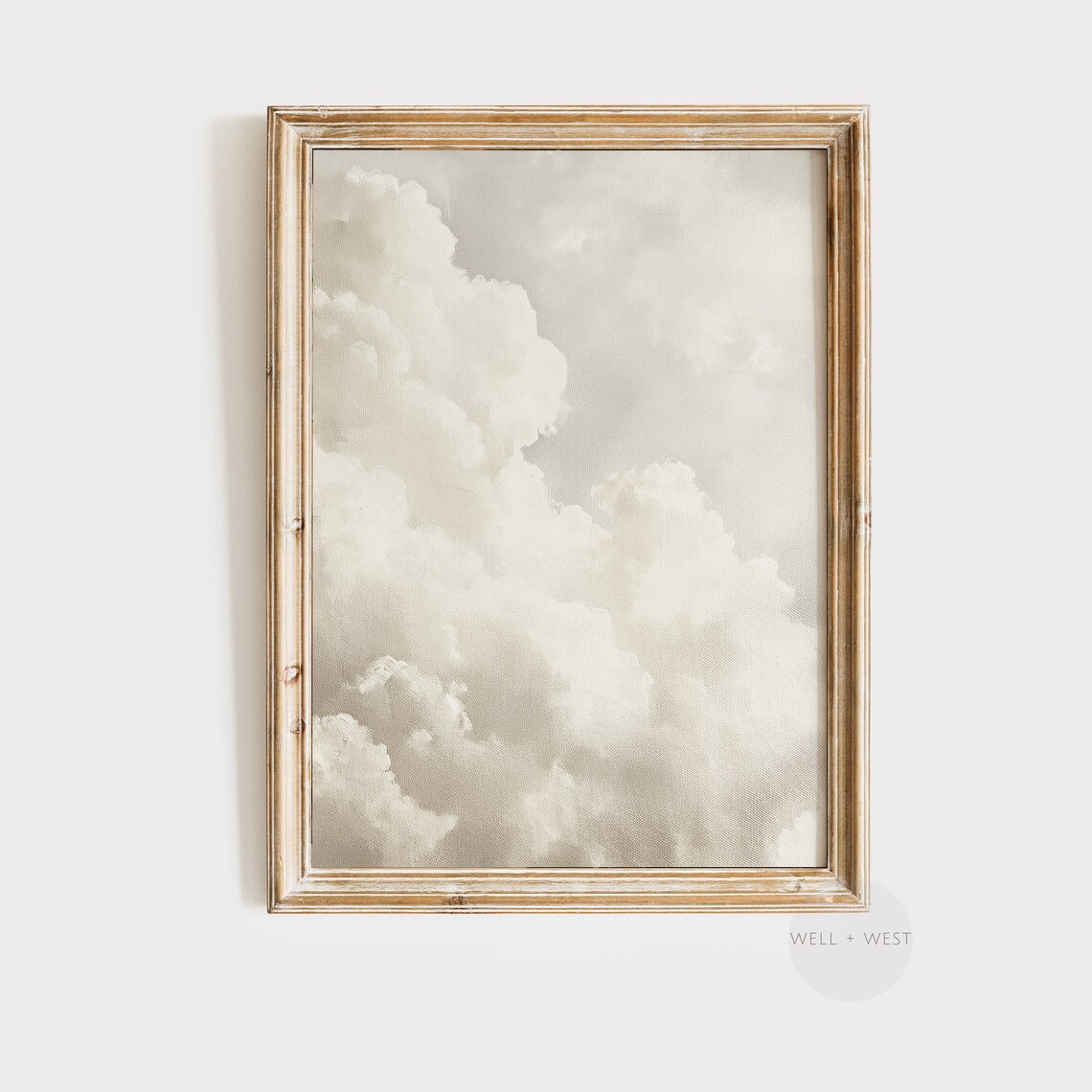 Cloud Oil Painting Neutral Sky Print, Vintage Farmhouse