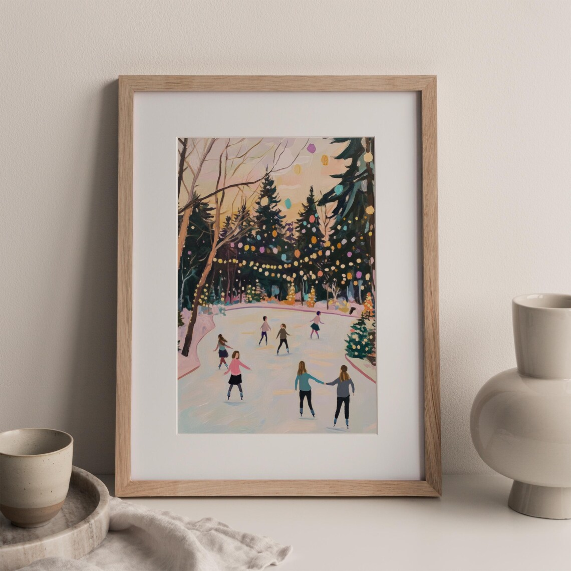 Pastel Ice Skating Print, Vintage Winter Landscape - Image 3