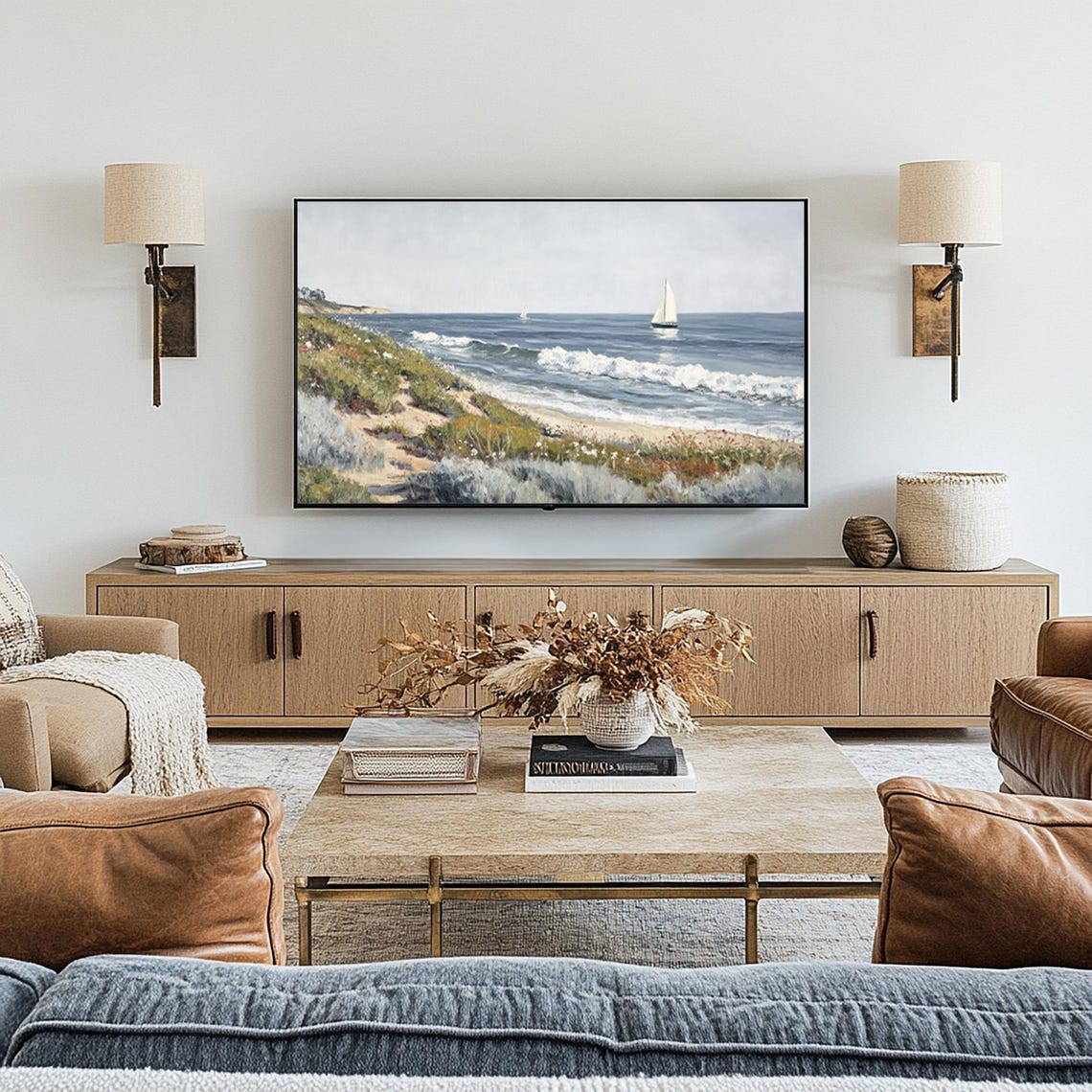 Summer Sailboat Frame Tv Art Sailboat Vintage Style Coastal Painting Wildflower Tv Art Beach House Decor Nautical Ocean Art Tv417 - Image 3