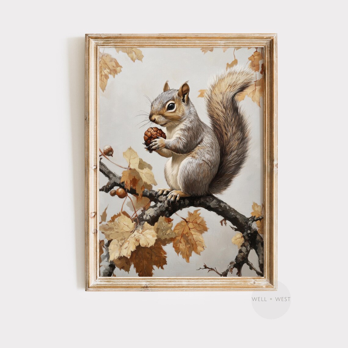 Vintage Squirrel Painting, Neutral Fall Art Print