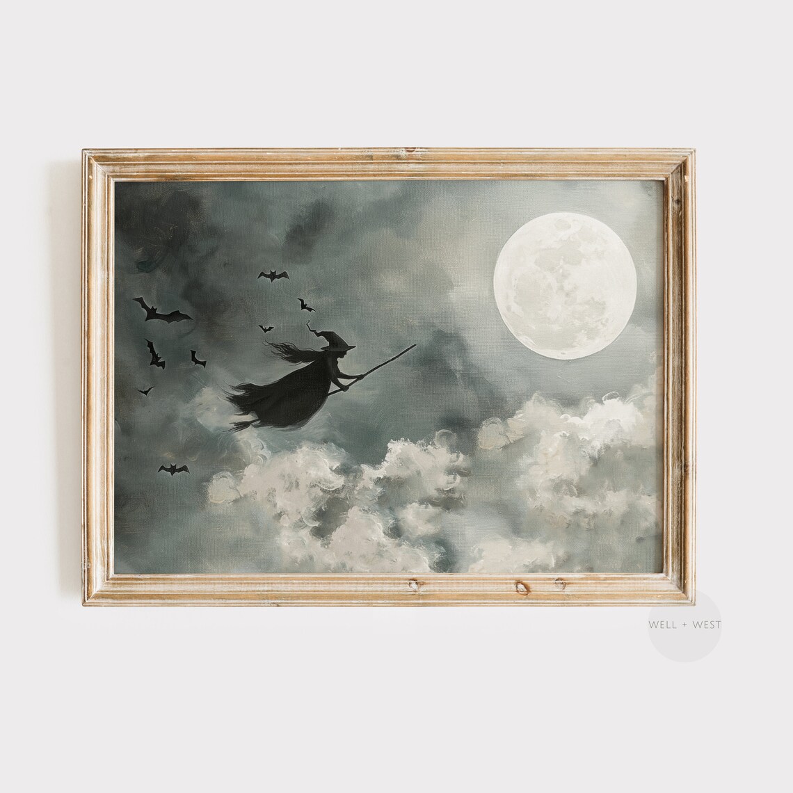 Witch on Broomstick Vintage Halloween Art Print