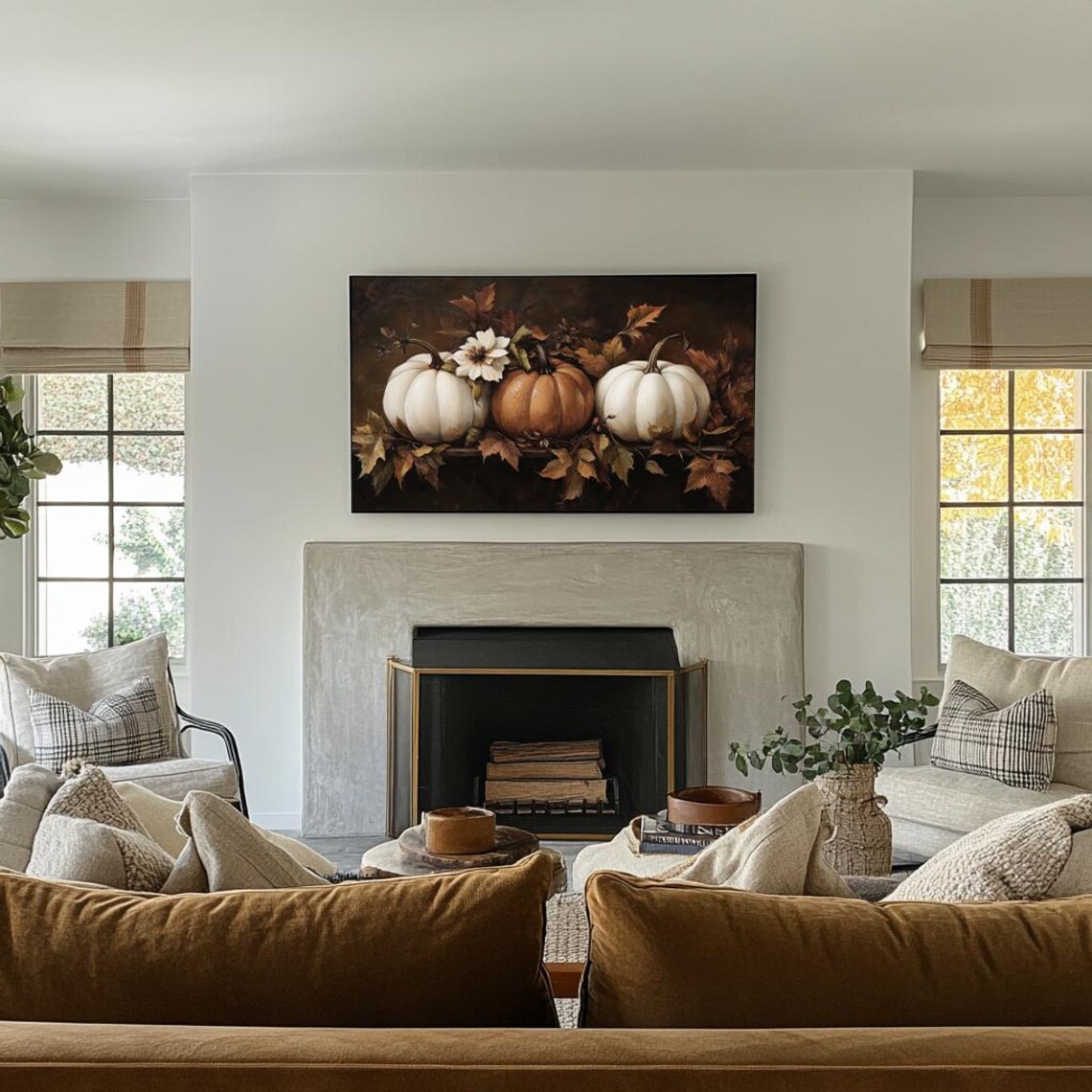Fall Pumpkins Vintage Oil Painting Art Print - Image 3