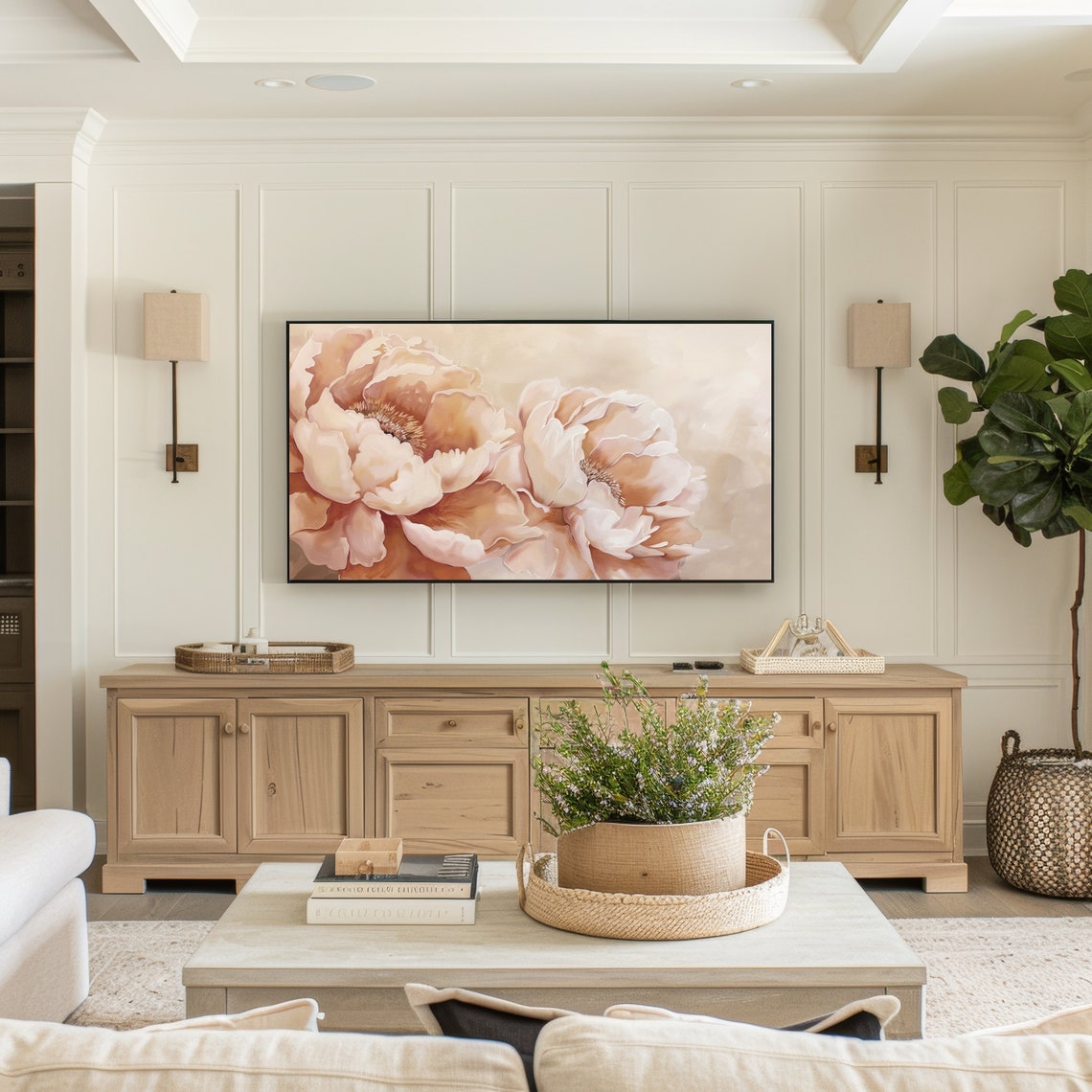 Blush Peony Bloom Close Up Soft Neutral Floral Vintage Art Poster - Image 3