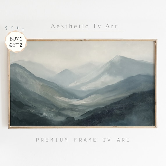 Moody Frame Tv Art Mountains Landscape Painting Antique Farmhouse Oil Painting Muted Painting Of Mountains
