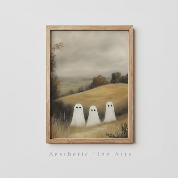 Vintage Halloween Wall Art Minimalist Halloween Wall Art Spooky Cute Ghosts In Moody Landscape Art Instant