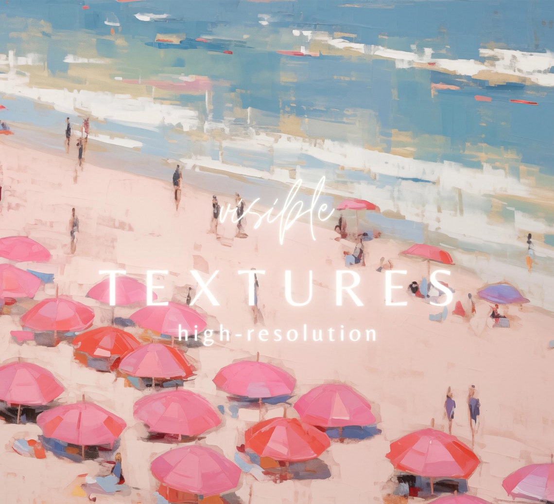 Pink Beach Umbrellas Aerial Summer Shoreline Coastal Scene Poster - Image 2