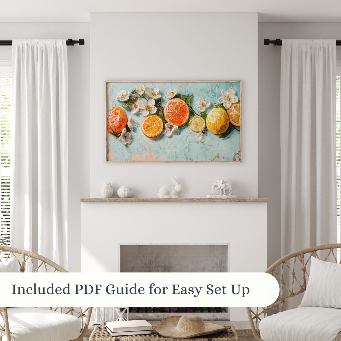 Summer Citrus And Blossoms Frame Tv Art Instant Textured Fruits And Wildflowers Oil Painting For Tv Summer Farmhouse Decor - Image 3