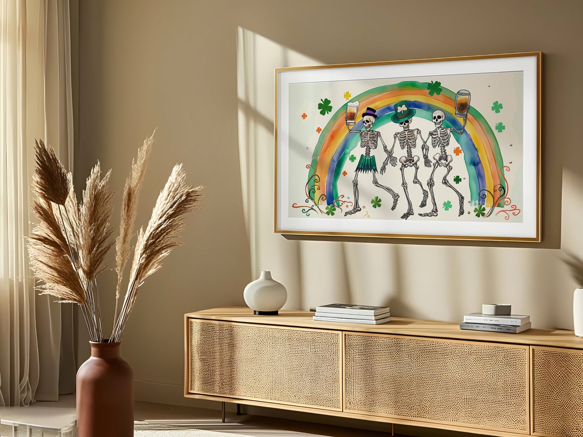 Funny Dancing Skeletons Rainbow Beer St Patricks Day Art Poster - Image 2