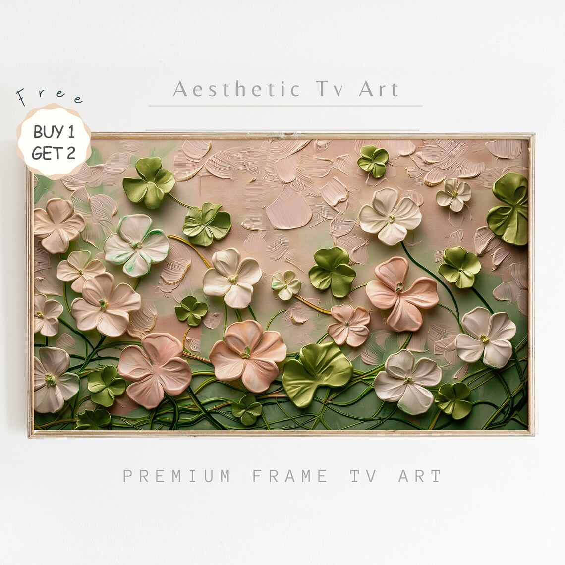 Pastel Pink Clover Blossoms Textured Abstract Spring Oil Poster