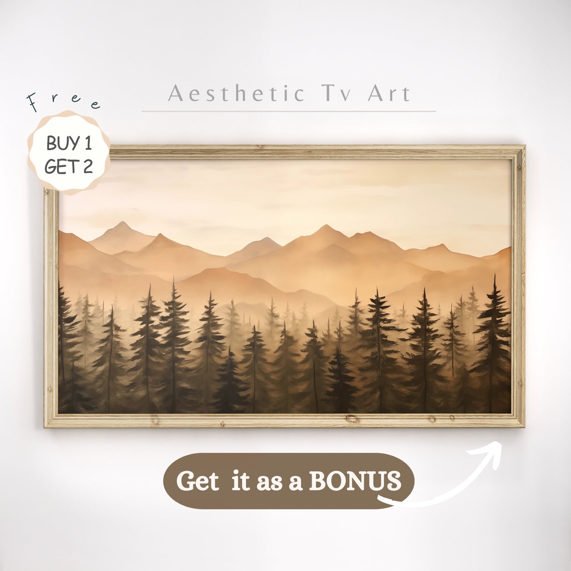 Blush Pink Pine Forest Watercolor Autumn Fall Wall Art Print - Image 2