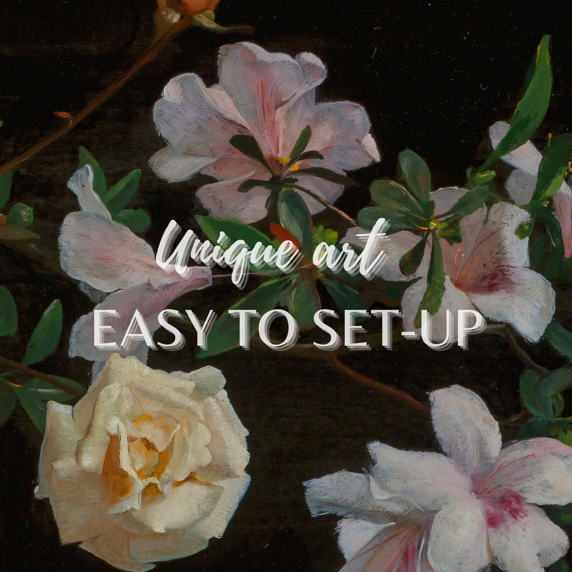 White Flowering Blossom Branch Dark Background Vintage Floral Art - Image 2