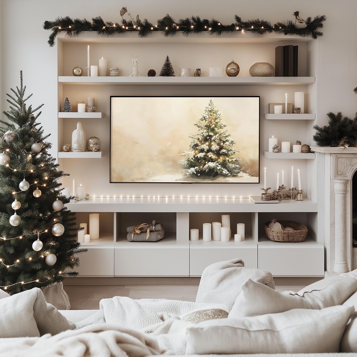 Minimalist Snowy Christmas Tree Neutral Beige Background Art Poster