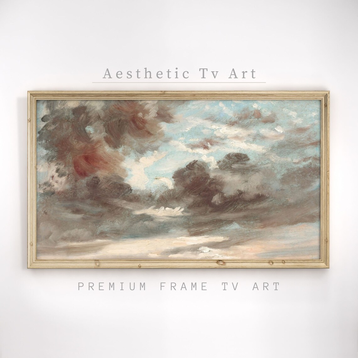 Vintage Neutral Clouds Oil Painting Moody Gray Sky Abstract Art Poster - Image 2