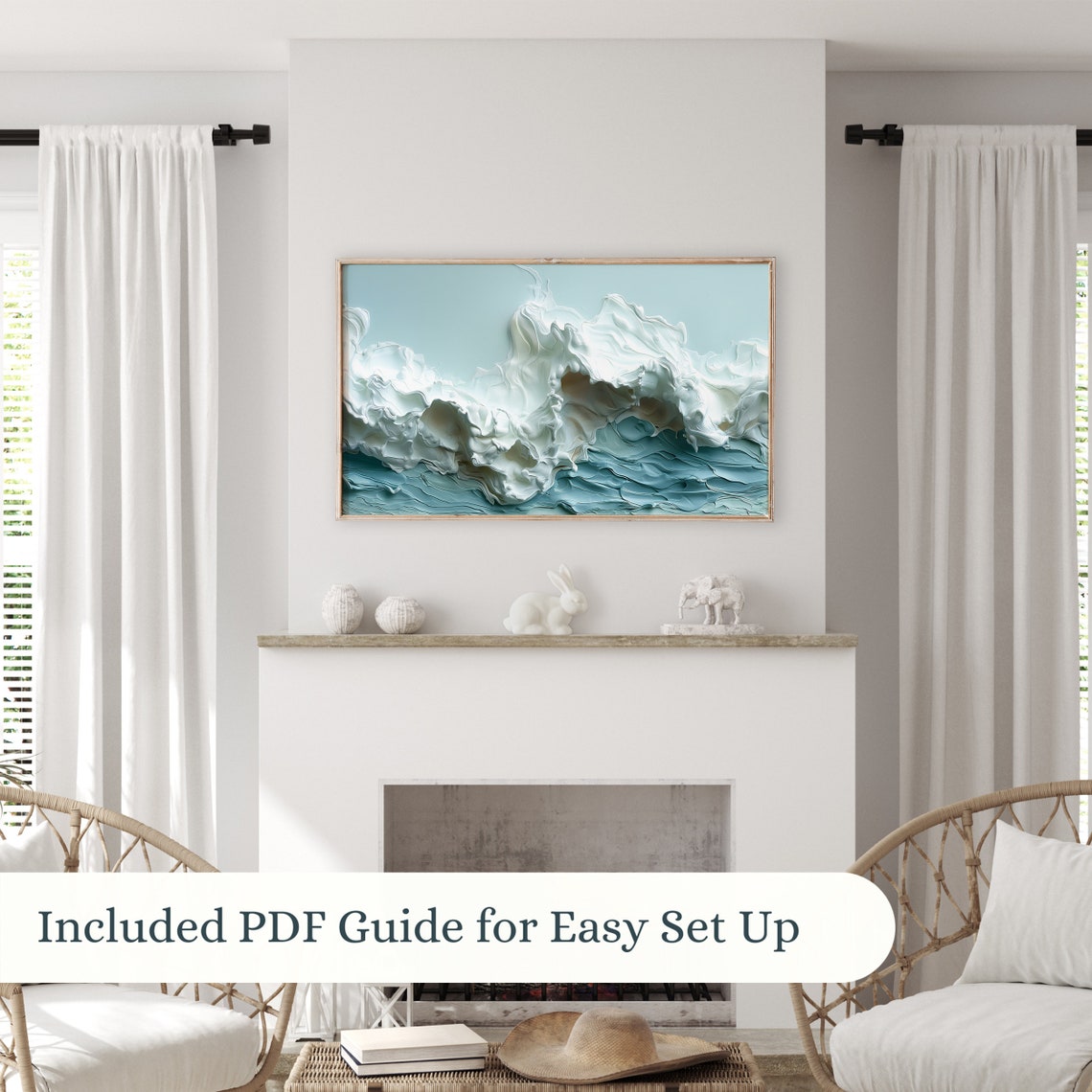 Pastel Ocean Wave Textured Impasto Blue Seascape Coastal Poster - Image 3