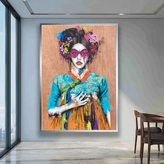 Abstract Asian Portrait Eastern Culture Wall Art Readytohang Canvas