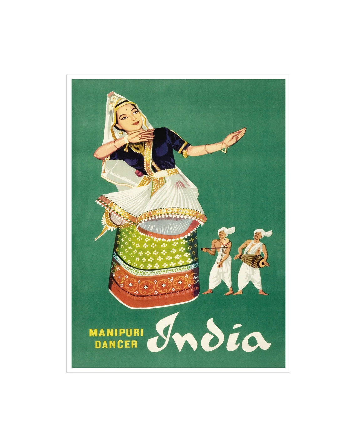 Manipuri Dancer India Traditional Costume Vintage Travel Poster