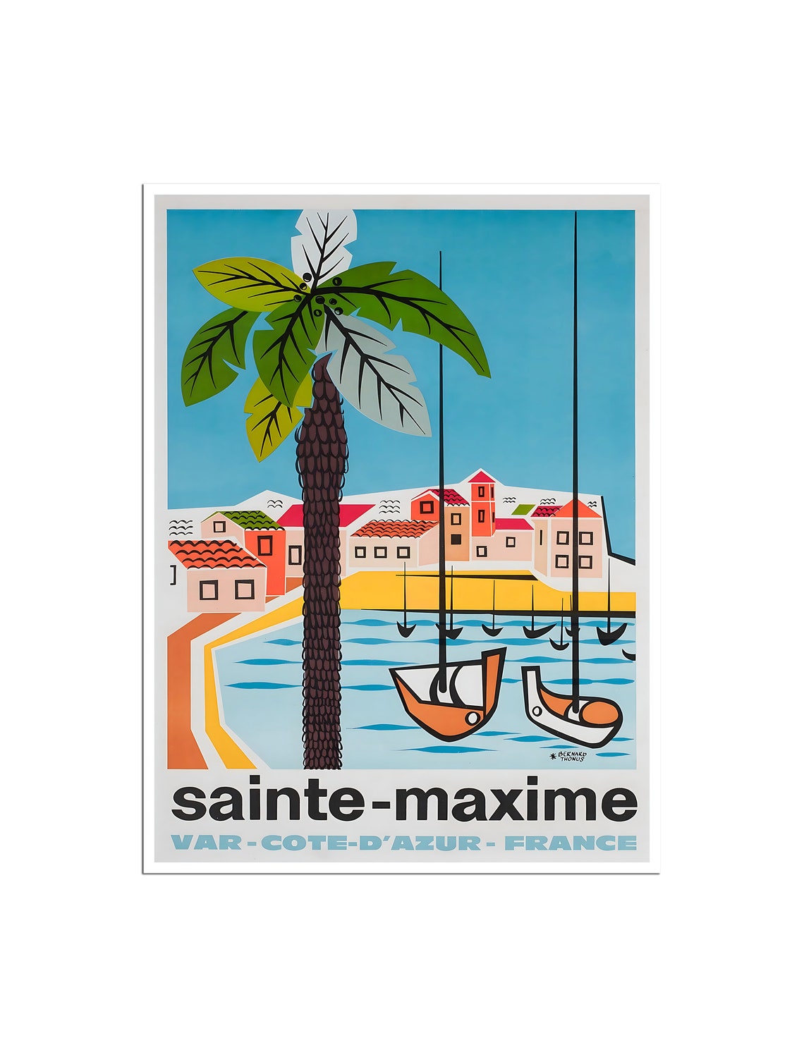 Sainte Maxime Cote dAzur Palm Harbor France Vintage Travel Poster