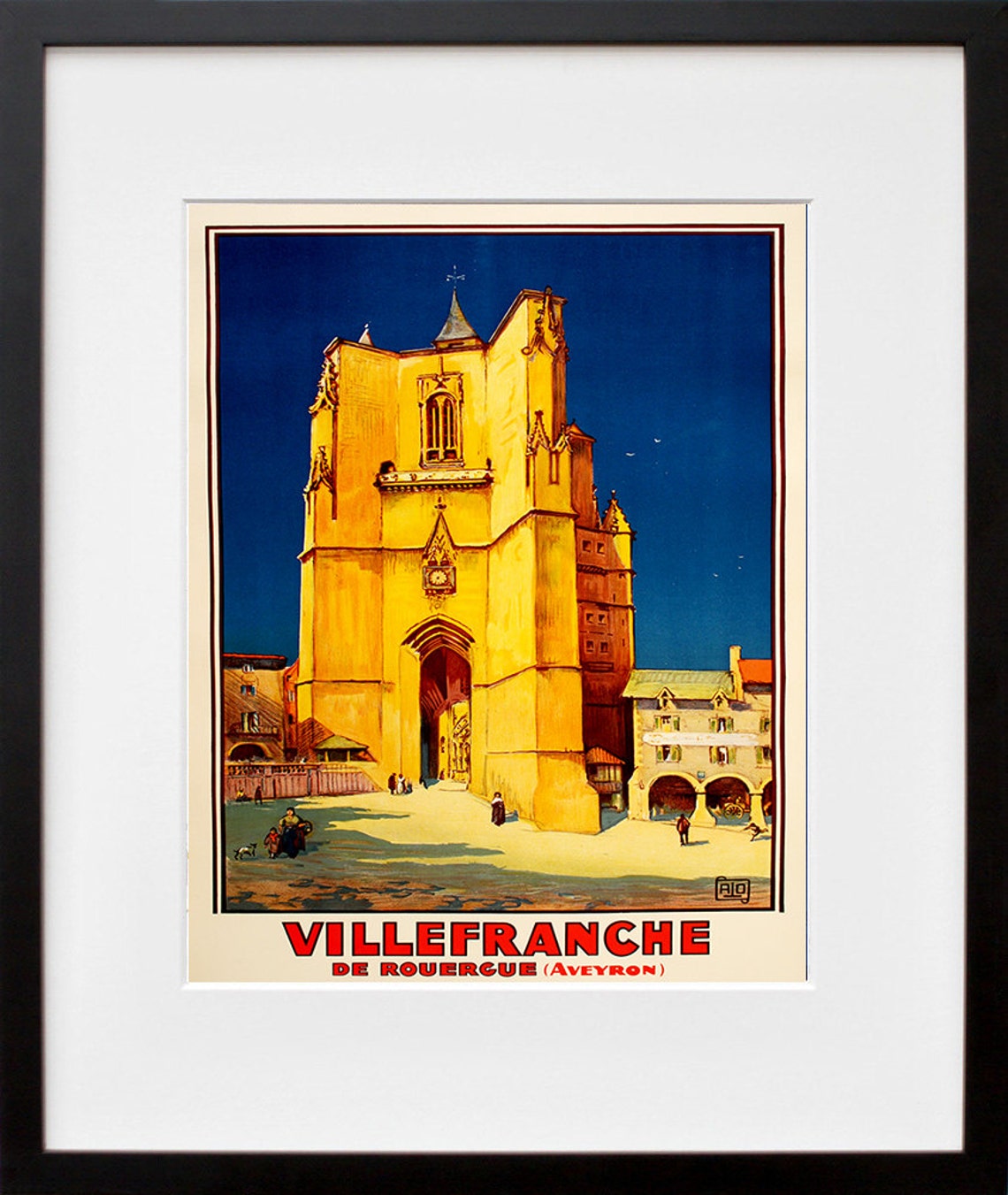 Villefranche de Rouergue Aveyron Church Vintage France Poster