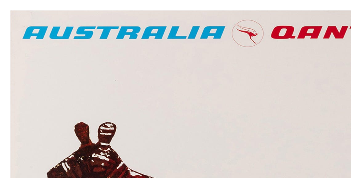 Australia Qantas Kangaroo Aboriginal Style Vintage Travel Poster - Image 2