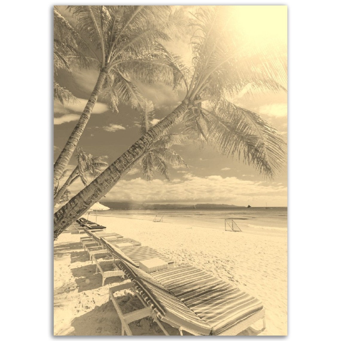 Boracay Philippines Vintage Sepia Palm Beach Lounge Chairs Poster