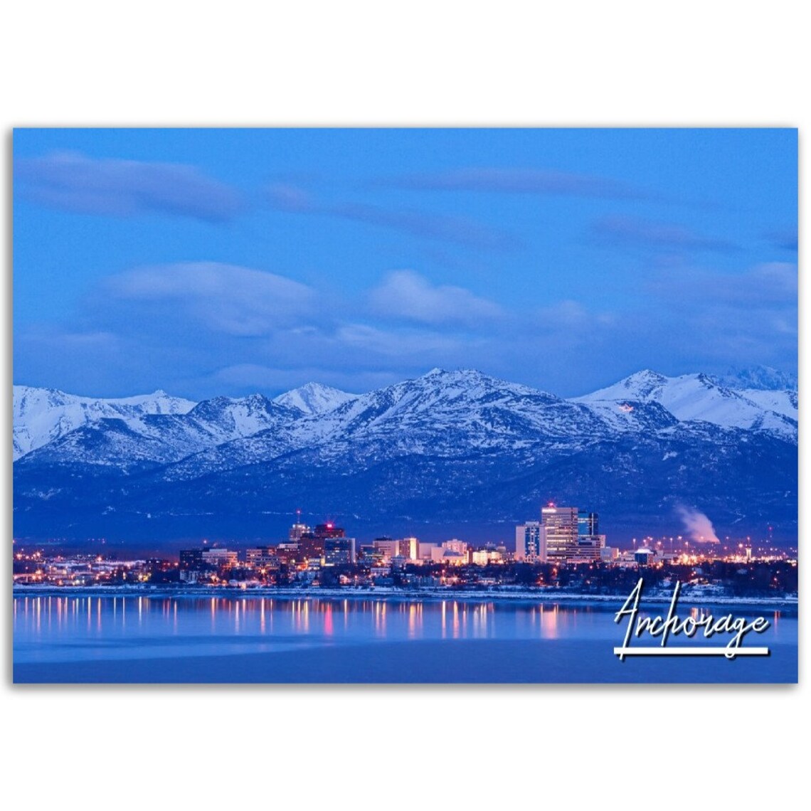 Anchorage Alaska Skyline Dusk Mountain View Travel Photo Poster