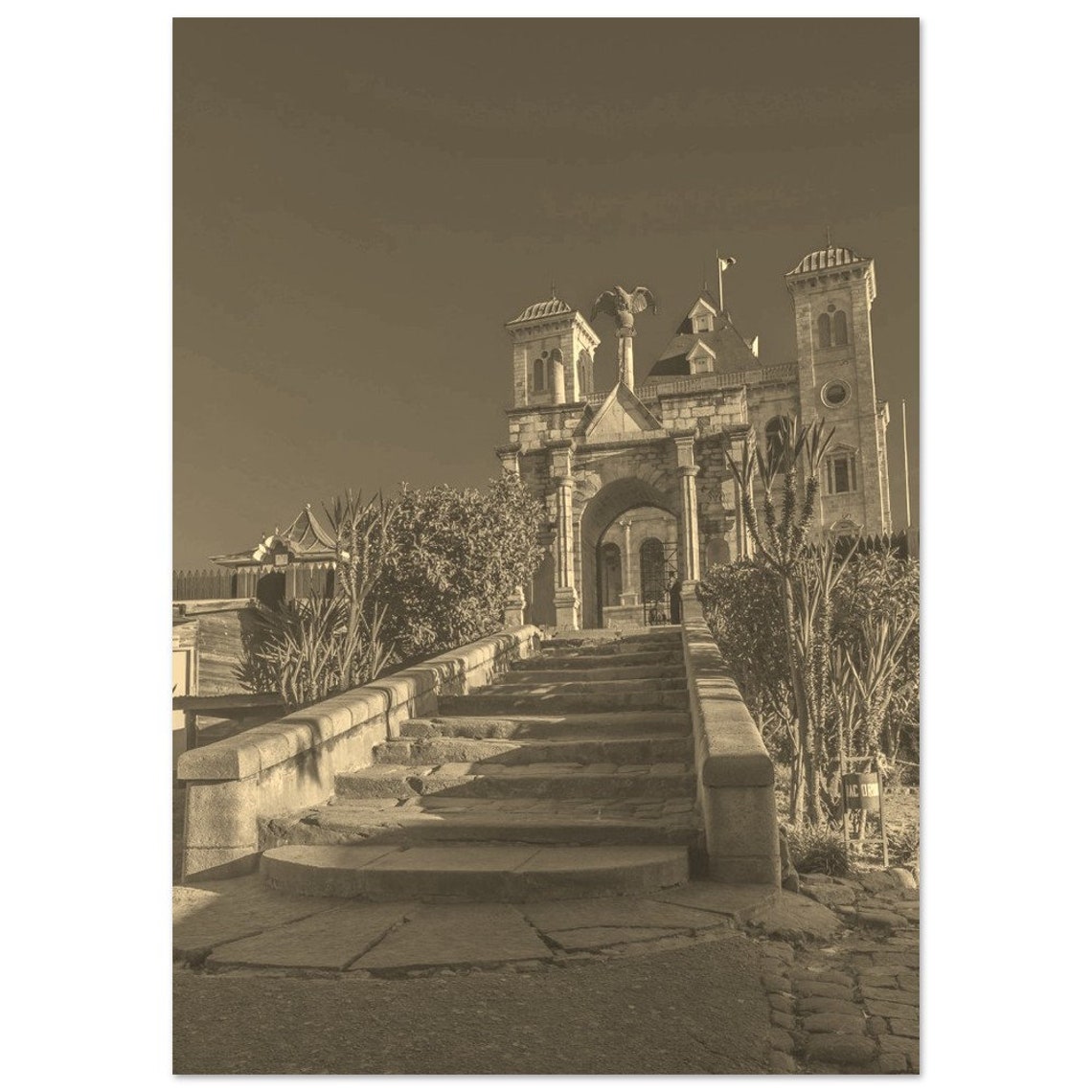 Antananarivo Madagascar Sepia Palace Steps Vintage Travel Print