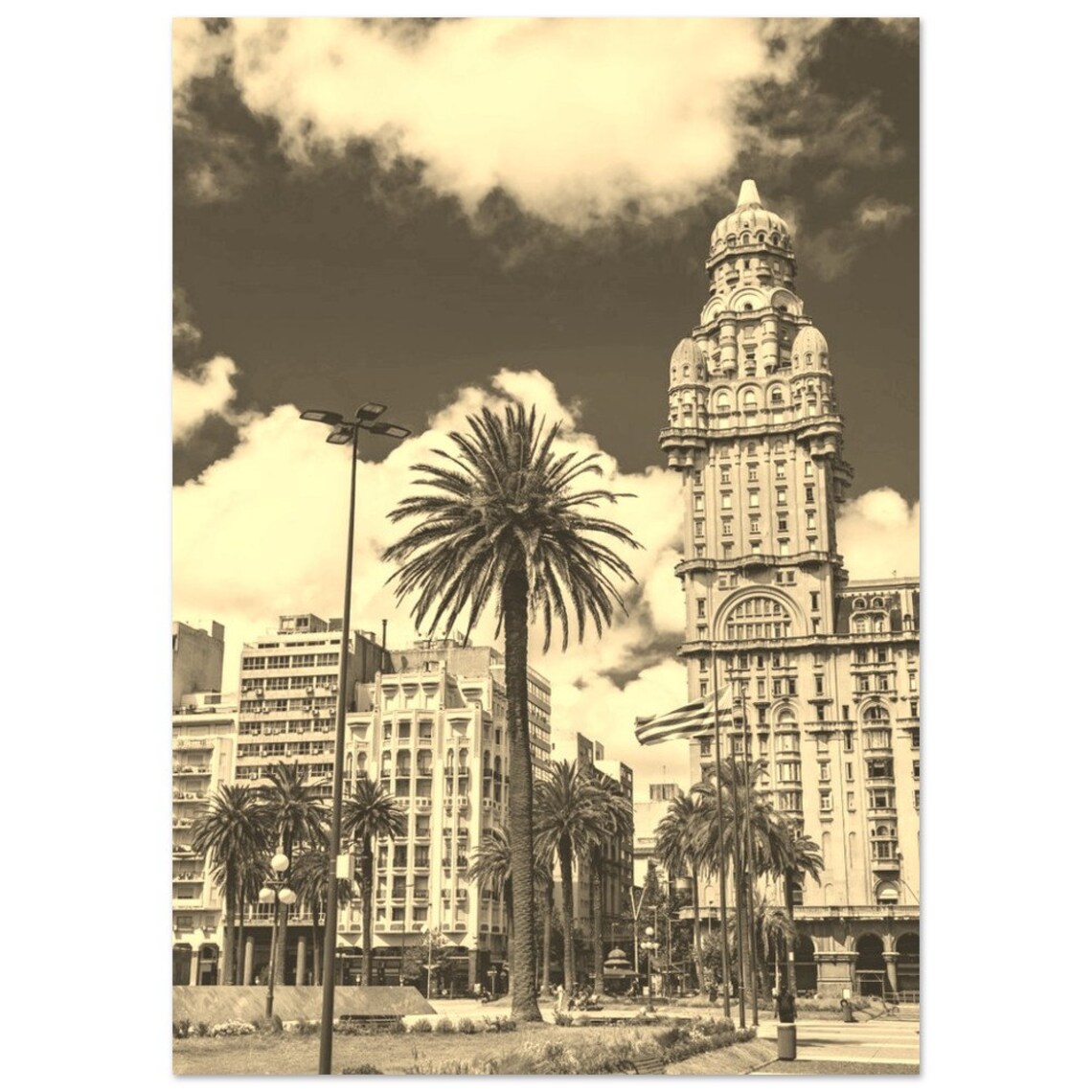 Punta Del Este Uruguay Vintage Sepia City Tower Travel Poster