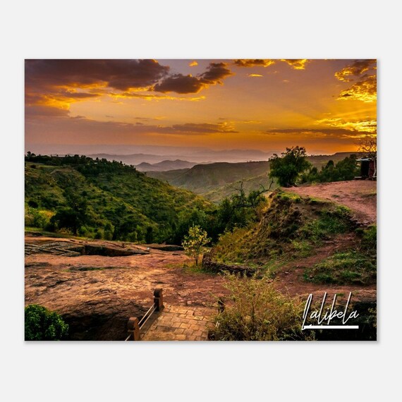 Lalibela Ethiopia Highland Sunset Golden Mountain View Travel Poster