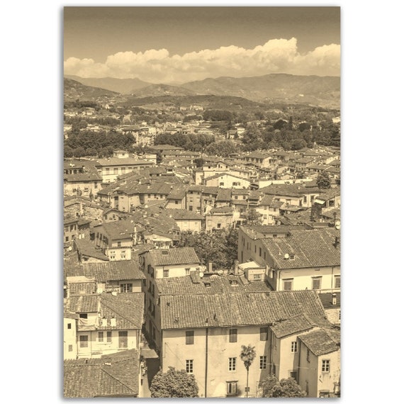 Vintage Lucca Italy Poster Sepia Cityscape Travel Print