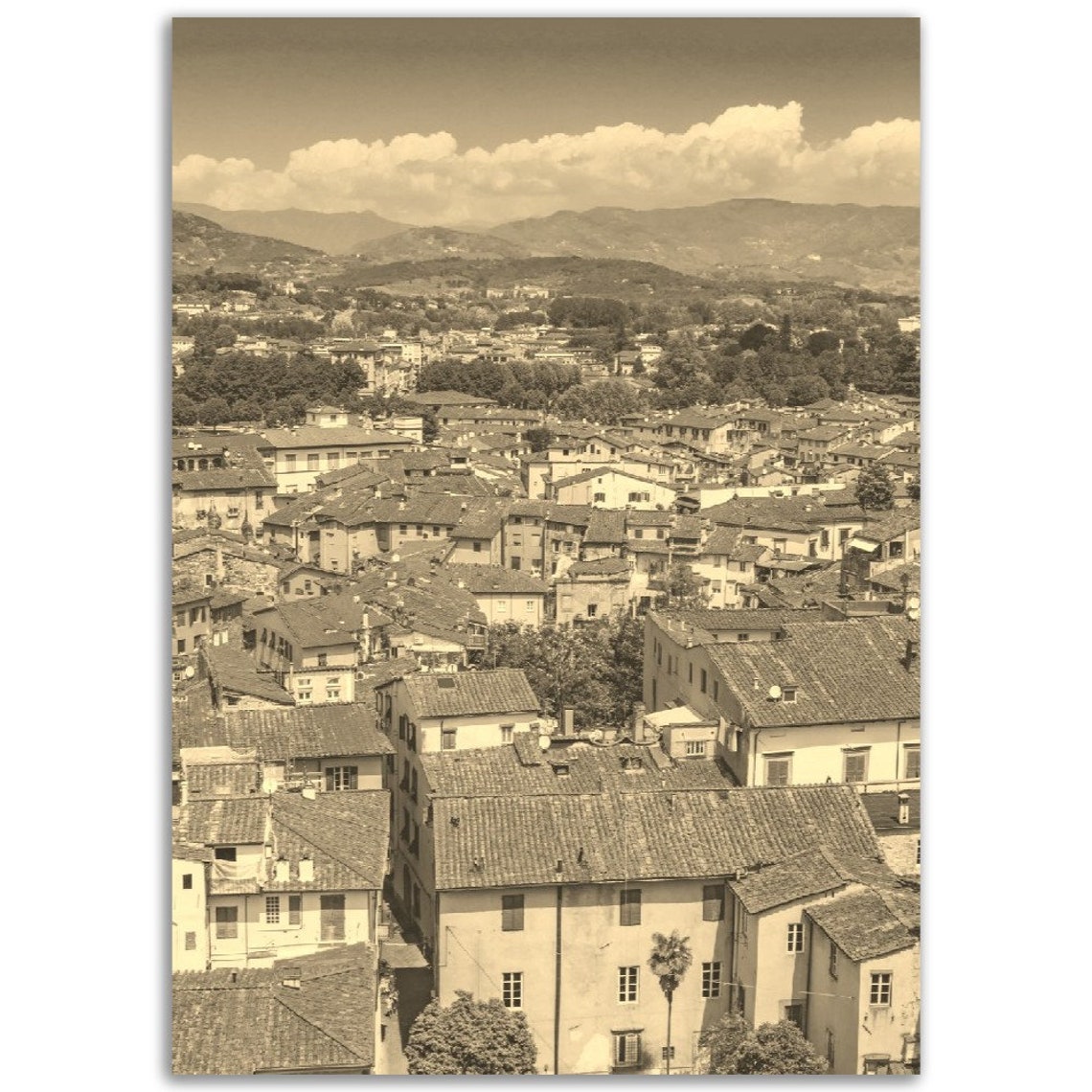 Vintage Lucca Italy Poster Sepia Cityscape Travel Print
