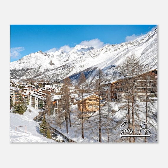 Saas Fee Switzerland Poster Snowy Alpine Ski Village Mountain Winter Photo