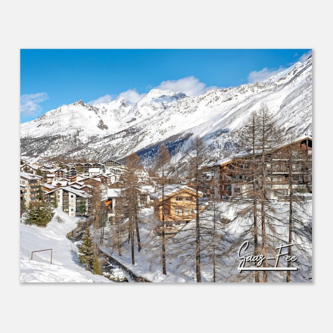 Saas Fee Switzerland Poster Snowy Alpine Ski Village Mountain Winter Photo