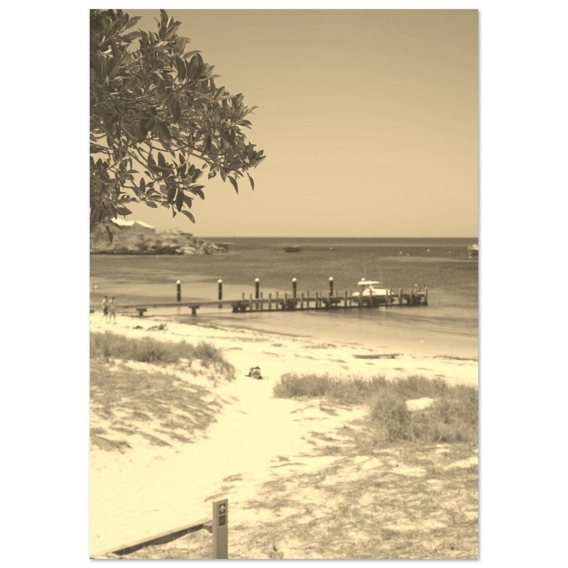 Sepia Beach Pier Wooden Jetty Calm Coastal Scene Vintage Photo Print