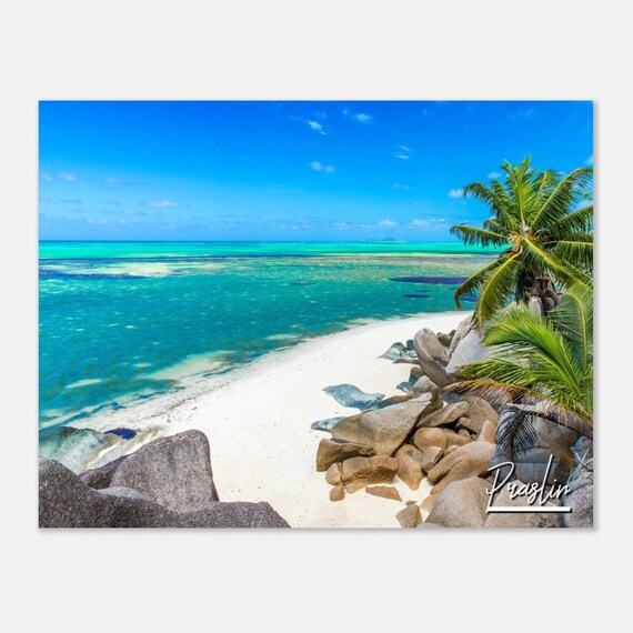 Praslin Seychelles Tropical Beach Granite Boulders Ocean Art Poster