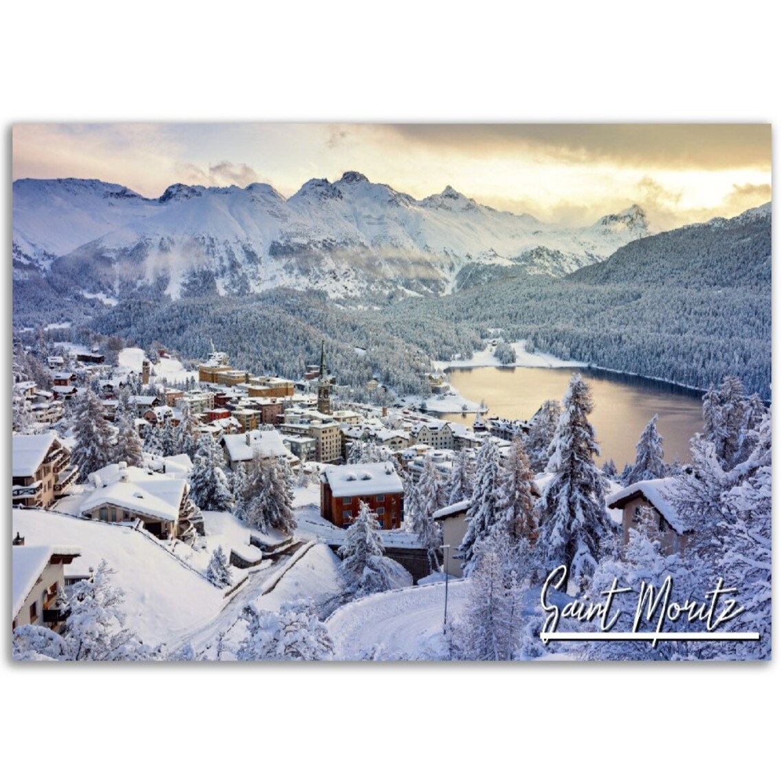 Saint Moritz Switzerland Winter Snow Alps Village Travel Poster