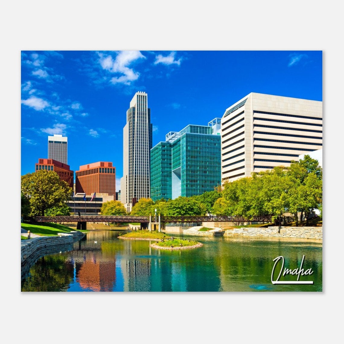 Omaha Nebraska Skyline Poster Print Summer Cityscape Wall Art