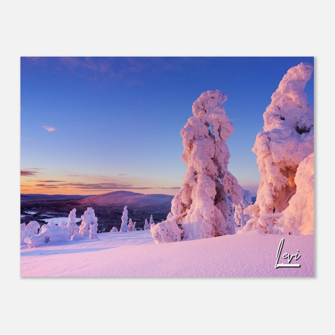 Levi Finland Snowy Fells Sunset Winter Landscape Travel Poster