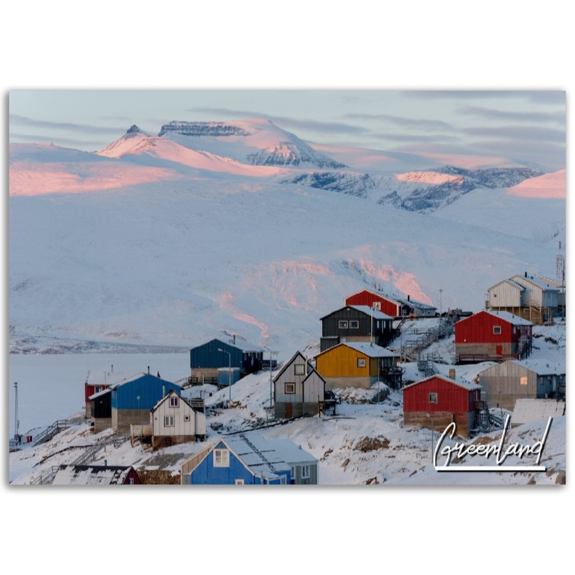 Greenland Arctic Village Snowy Mountains Winter Travel Photo Poster