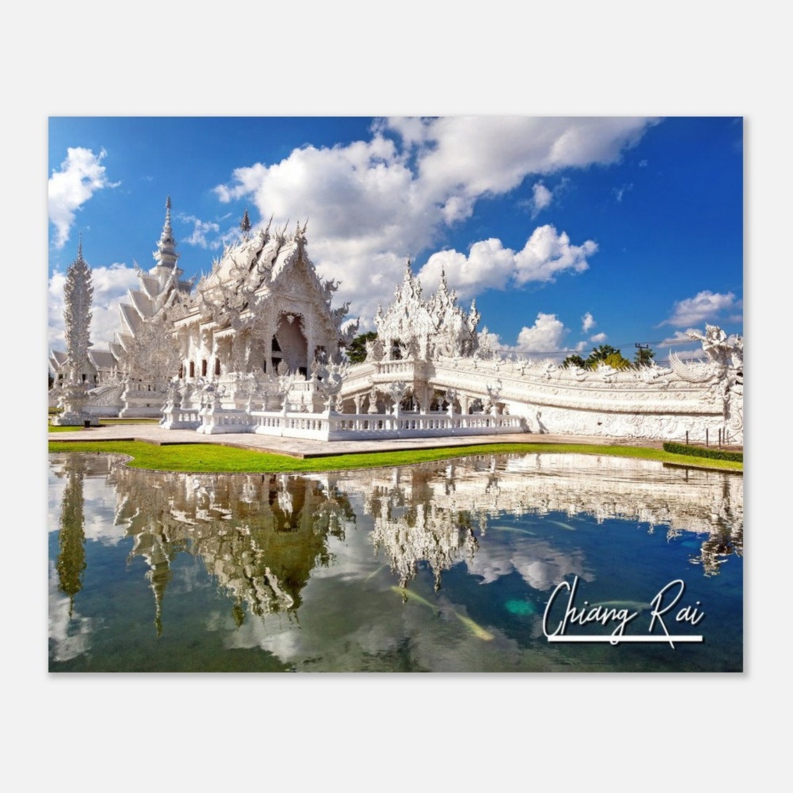 Chiang Rai White Temple Thailand Mirror Reflection Travel Poster