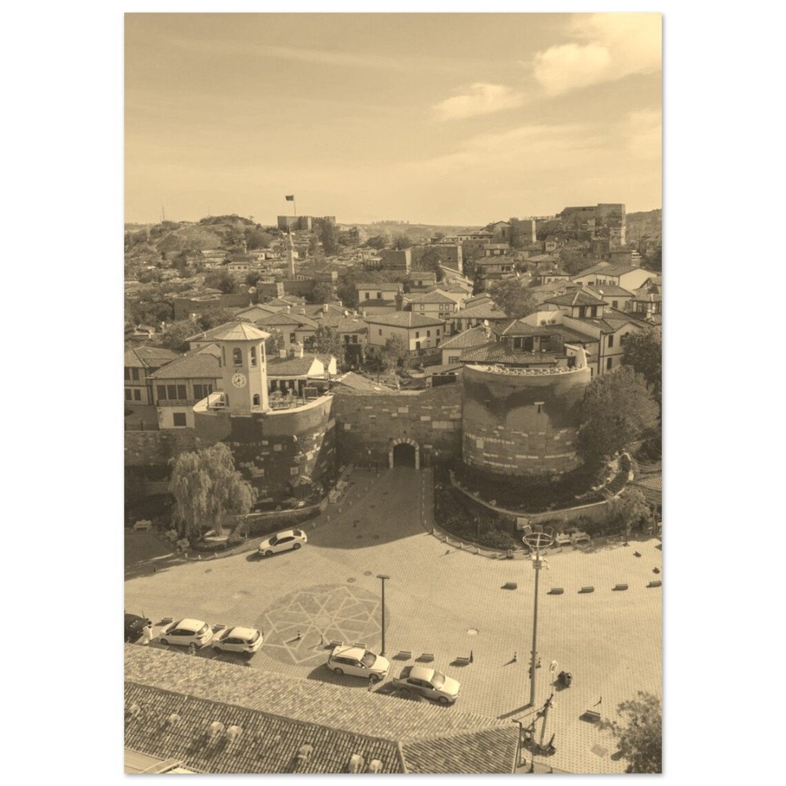 Ankara Turkey Vintage Sepia Old City Gate Historic Travel Poster